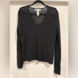 Jones New York Sheer Lace Long Sleeve V Neck Top -all over see trough size XL